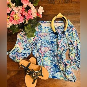 LILLY PULITZER PRESTON DRESS in MULTI OCEAN COMMOTION print DRESS sz Large